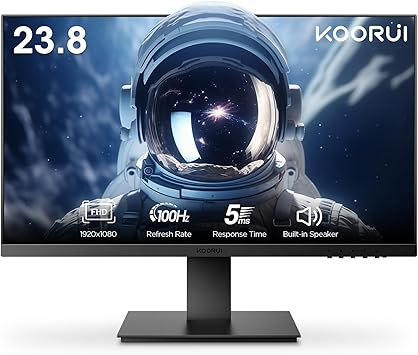 KOORUI 24 inch Full HD 1080p Gaming Monitor 100Hz, 99% sRGB, Sync Adaptive, Build-in Speakers, Low Blue Light, Tilt, VESA Wall Mount, HDMI x1, VGA Port x1, Black