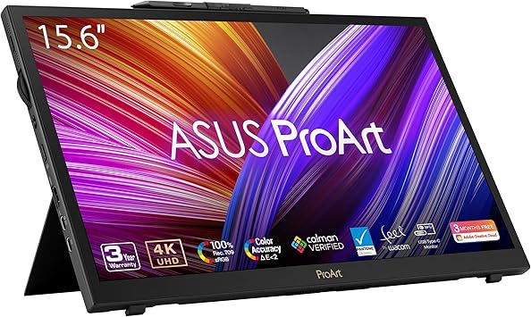 ASUS ProArt Display 15.6” 4K Pen Display (PA169CDV) – IPS, UHD (3840 x 2160), WACOM Feel EMR, 100% sRGB, Calman Verified, Pantone Validated, Speakers, USB-C, 10-Point Touch, Dial, 3 Year Warranty