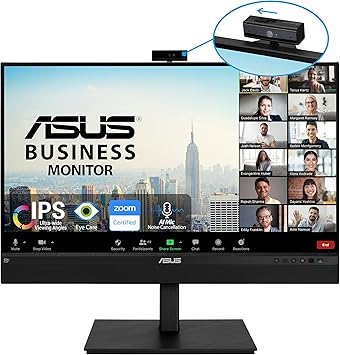 ASUS 27” 1440P Video Conference Monitor (BE27ACSBK) - QHD (2560 x 1440), IPS, Built-in 2MP Webcam, Mic Array, Speakers, Eye Care, Wall Mountable, AI Noise-canceling, USB-C, HDMI, Zoom Certified,Black