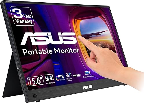 ASUS ZenScreen Touch 16” USB-C Portable Monitor (MB16AMTR) - Full HD, IPS, Built-in Battery, Kickstand, Tripod Socket, Eye Care, Compatible with Laptops, Smartphones and Game Consoles, 3 yr Warranty