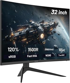 Skytech Gaming 32-inch Curved Gaming Monitor up to 165Hz, QHD 2K(2560 x 1440), 2ms Response Time, 1500R VA Panel, FreeSync & G-Sync Support, Swivel Tilt Height Pivot Adjustable, HDMI & DisplayPort