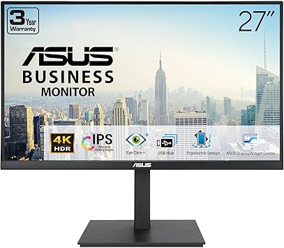 ASUS 27” 4K Business Monitor (VA27UQSB) - UHD (3840 x 2160), IPS, Frameless, HDR10, DisplayPort, Dual HDMI, Speakers, Eye Care, Ergonomic, pivot, swivel, height adjustable, DisplayWidget, 3yr warranty