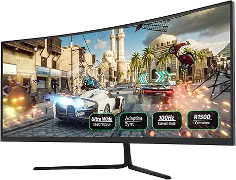 30in Curved Gaming Monitor 100Hz, Full HD 21:9 Ultrawide PC Computer Monitor Built-in Speakers, 2560 * 1080P HDMI DP Ports, VESA Wall Mount Ready 75 x 75mm (DP Cable Included)