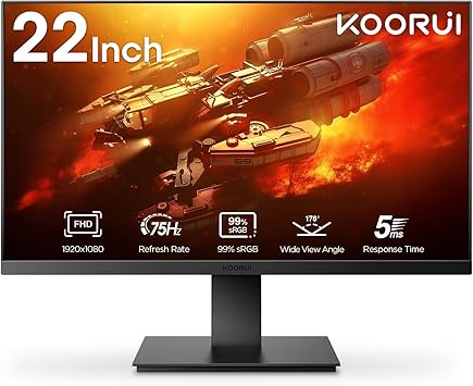 KOORUI 22 inch 1080P Full HD 75Hz PC Monitor with HDMI VGA Port, 99% sRGB Tilt Adjustment, VESA 22N1