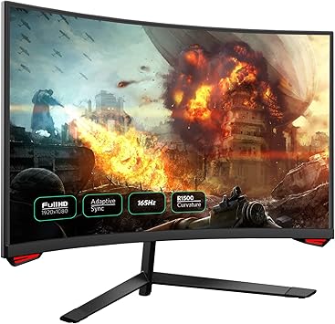 24'' 165Hz Refresh Rate Curved Monitor Full HD 1080P with HDMI Display Ports, VESA Compatible, Free-Tearing Eye Care Monitor for Home Office and Gaming (DP Cable Included)