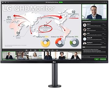 LG 32BP88Q-B 32'' QHD IPS Ergo Monitor with Ergonomic Stand, USB Type-C™ Port, & sRGB 99% (Typ.) with HDR10