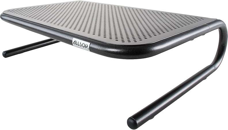 Allsop Metal Art Jr. Monitor Stand, 14-Inch wide platform holds 40 lbs with keyboard storage space - Pearl Black, 2 Pack