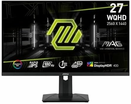 MSI MAG274QRFQDE2, 27-inch QHD 2560 x 1440 Computer Monitor, 180Hz, HDMI, 1ms, Black