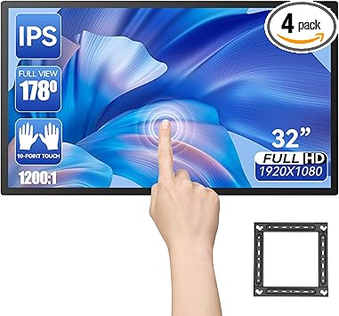 32 inch Monitor Capacitive Touch Screen Industrial Advertising Screen, 16:9 Display 1920 x 1080P, Built-in Speakers, USB VGA DVI Ports, Digital Signage Displays with Stylus Pen and Mount