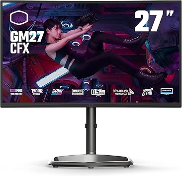 Cooler Master 27-inch Curved Frameless 240Hz FHD 1920 x 1080 Desktop Gaming PC Monitor, VA 8bit w/Quantum dot, 0.5ms (MPRT), Curve 1500R, Adaptive Sync, DP 1.2 * 1 + HDMI 2.0 * 2, VESA Mount