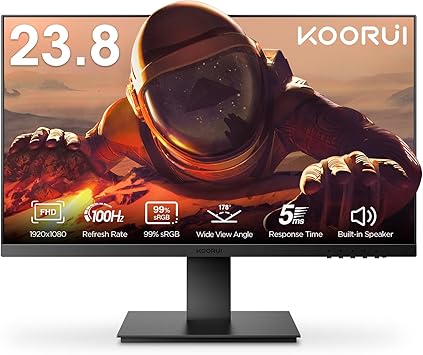 KOORUI 24 Inch Computer Monitor, Build-in Speakers, FHD 1080p IPS 100Hz, 75 x 75 mm VESA Mountable, Adpitive Sync, Eye Care and Ergonomic Tilt Adjustment