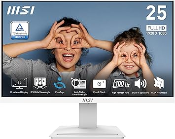 MSI PRO MP253W 24.5-inch IPS 1920 x 1080 (FHD) Computer Monitor, 100Hz, Adaptive-Synch, HDMI, VGA Port, VESA Mountable, Tilt, Speaker, 1ms, White