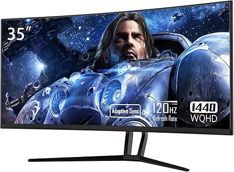 Ultra Wide 35” QHD 21:9 Gaming Monitor, with Adaptive Sync, 120Hz Refresh Rate, Picture in Picture, by sRGB 99%, 2xHDMI 2xDisplay Ports, R1800, 3440 * 1440P (DP Cable Included), Black