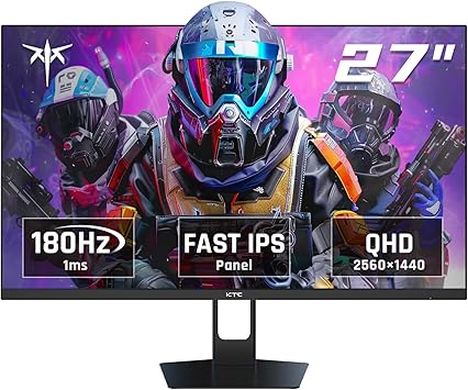 KTC 27 Inch QHD Gaming Monitor, 180Hz 1ms GTG Fast IPS 2K Computer Gamer Monitor, 1440P HDR Frameless Monitor with Adaptive Sync, Tilt Adjustment, VESA Compatible, Eye Care, DisplayPort HDMI, H27T22S