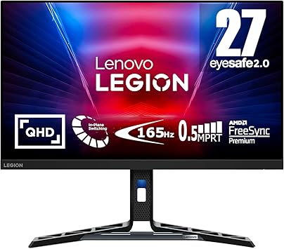 Lenovo Legion R27q-30 Gaming Monitor, 27” QHD Display, 165Hz Refresh, 0.5ms Response, AMD FreeSync Premium, HDMI 2.1 and DisplayPort 1.4 Ports, Ergonomic Stand, 350 nits, Raven Black