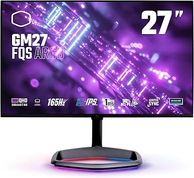 Cooler Master GM27-FQSA 27” ARGB 2K IPS 165Hz QHD 2560 x 1440 PC Monitor, 1ms (MPRT), HDR10, FreeSync Premium, DP*1, HDMI 2.0 * 2, USB B*1, USB A*2, USB C*1, VESA Mount (CMI-GM27-FQSA-US)