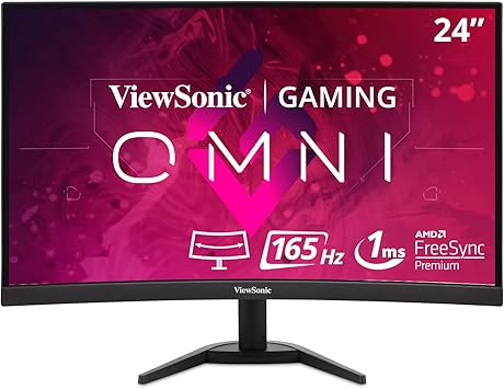 ViewSonic VX2468-PC-MHD 24 Inch Curved 1080p 1ms 165Hz Gaming Monitor with FreeSync Premium, Eye Care, HDMI and Display Port