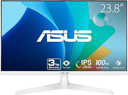 ASUS Eye Care 23.8” 1080P Gaming Monitor (VY249HF-W) – Full HD, IPS, 100Hz, IPS, SmoothMotion, 1ms, Adaptive Sync, Eye Care Plus Technology, Blue Light Filter, Flicker Free, 3 yr Warranty