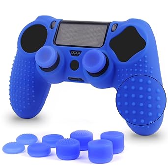 Silicone Cover Compatible with PS4 Controller, Anti-Slip Silicone Controller Skins Protector Compatible with /PS4 Slim/PS4 Pro Controller with 4 Pairs of Thumb Grips, 1Pieces Blue