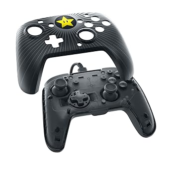 PDP Gaming Wired Pro Controller Faceplate: Black Mario Star - Nintendo Switch Faceoff