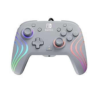 PDP Afterglow™ Wave Enhanced Wired Nintendo Switch Pro Controller, 8 Colors RGB LED, Dual Programmable Gaming Buttons, Volume Control, 3.5mm headphone jack, Officially Licensed by Nintendo, Grey