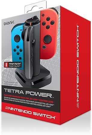 Bionik Tetra Power - Nintendo Switch Joy Con Charging Dock (4 Controllers) with Built-In Cable Adjustment System and LED Charge Status Indicators