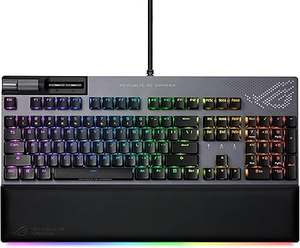 ASUS ROG Strix Flare II Animate 100% RGB Gaming Keyboard - Hot-swappable, ROG NX Blue Linear Switches, Customizable LED Display, PBT Keycaps, Acoustic Dampening Foam, Media Controls, Wrist Rest