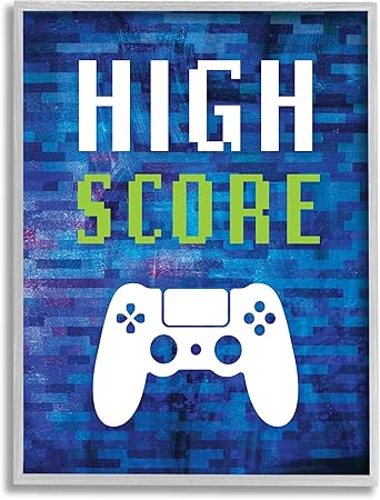 Stupell Industries High Score Pixel Style Gaming Controller Typography Framed Wall Art, Design By Victoria Barnes