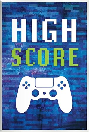 Stupell Industries High Score Pixel Style Gaming Controller Typography Wood Wall Art, Design By Victoria Barnes