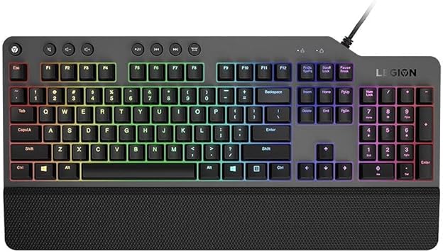 Lenovo GY40T26478 Legion K500 RGB Mechanical Gaming Keyboard, 3 ZONE Full-size Keyboard, 7 user Programmable Hot Keys; 16.8 Million Colors, 50 Million-Click Red Mechanical Keys, Detachable Palm Rest