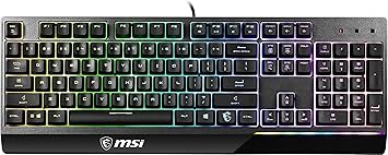 MSI Vigor GK30 RGB Gaming Keyboard, 6-Zone RGB Lighting, Water Repellent & Splash-Proof, Mechanical-Like Plunger Switches, Black