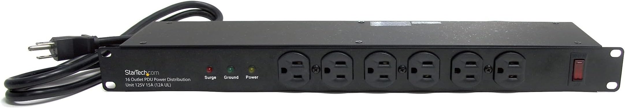 StarTech.com 16 Outlet Horizontal 1U Rack Mount PDU Power Strip for Network Server Racks - Surge Protection - 120V/15A - 6ft Power Cord (RKPW161915)