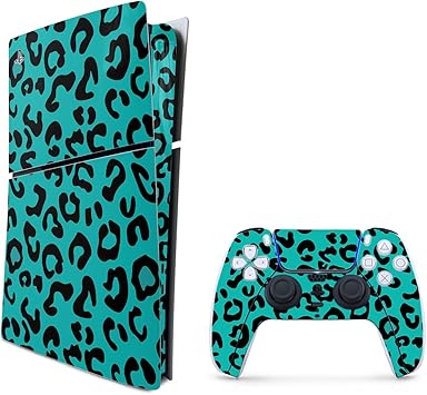 MightySkins Skin Compatible with Playstation 5 Slim Digital Edition Bundle - Teal Leopard | Protective, Durable, and Unique Vinyl Decal wrap cover | Easy to Apply | Made in The USA