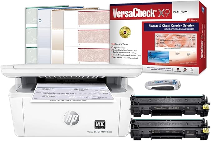 VersaCheck HP Laserjet M140 MXE MICR All-in-One Check Printer X9 Platinum 5-User Check Printing Software Bundle