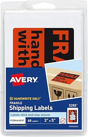 Avery Preprinted Shipping Labels, Fragile Handle with Care Label Stickers, 3