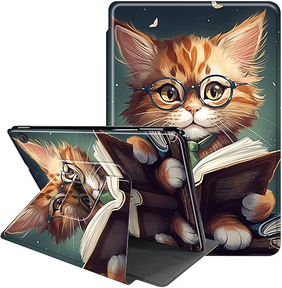 Case for iPad 9th Generation Case (2021) / 8th Generation (2020) / 7th Gen (2019) 10.2 Inch-360 Degree Rotating Multi-Angle Viewing Protective Cover with Auto Sleep/Wake-Reading Cat