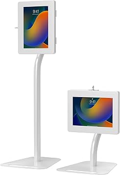 Anti-Theft Height Adjustable Kiosk Floor Stand CTA Secure Lockable Store Kiosk W/Height Adjustable Mechanism | for iPad 7/8/9 iPad Pro 11” Inch Samsung & Microsoft Tablets - White (PAD-PARAFDW)