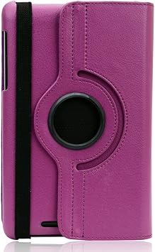 Kroo Leather Rotation Case for 7-Inch Google Nexus with Anti Glare Screen Protector and Multi Surface Suction Stand, Purple (12326-0813)