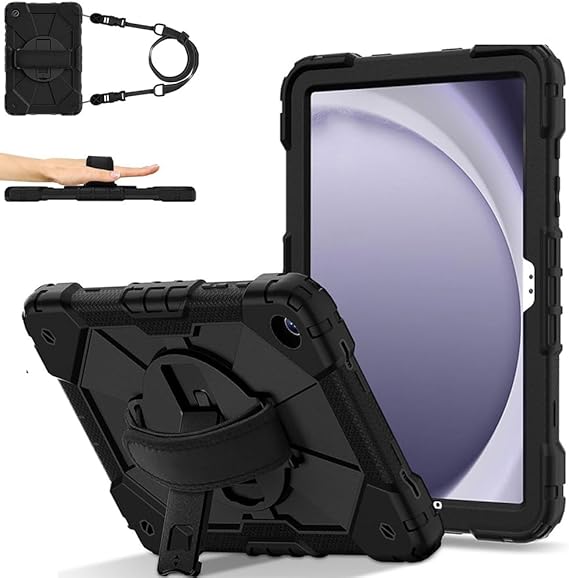 Galaxy Tab A9+ Case - 360 Degree Rotating Stand Hand Strap Shoulder Strap Pen Holder Heavy Duty Full Body Shockproof Impact Resistant Rugged Drop Protective Case for Samsung Galaxy Tab A9 Plus