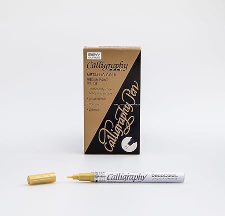 Uchida Calligraphy Paint Marker,Chisel Tip,Flat 2mm Nib,Gold (UCH125SGLD)