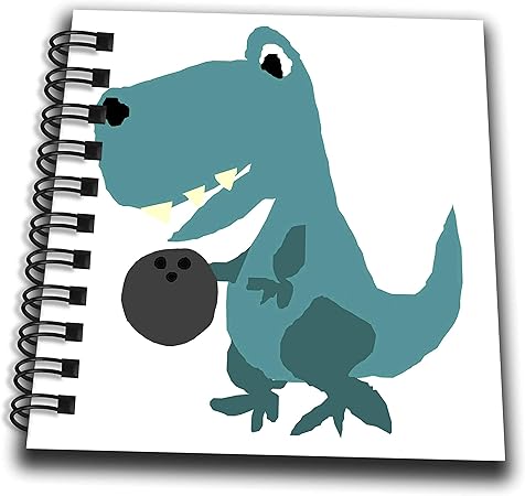 3dRose db_309635_3 Funny Cute Blue T-rex Dinosaur Bowling Primitive Art Cartoon-Mini Notepad, 4 by 4-inch, Multicolor