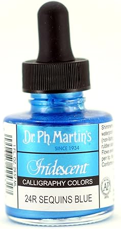 Dr. Ph. Martin's Iridescent Calligraphy Color (24R) Ink Bottle, 1.0 oz, Sequins Blue