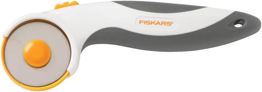 Fiskars 45mm Comfort Stick Rotary Cutter for Fabric - Titanium Rotary Cutter Blade - Craft Supplies - Crafts, Sewing, and Quilting Projects - White/Gray