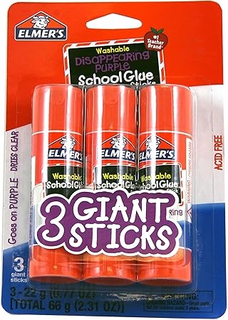 Elmer's Disappearing Purple School Glue Sticks, Washable, 22 Grams, 3 Count