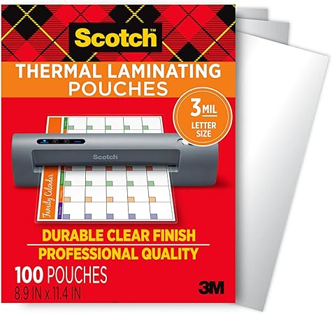 Scotch Thermal Laminating Pouches, For Use With Thermal Laminators, 8.9 x 11.4 Inches, Letter Size Sheets, 100 Count (Pack of 1)