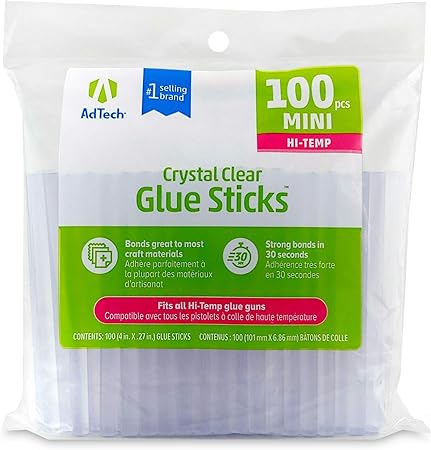 Adtech W229-34ZIP100 Mini Hot Glue Sticks, 1pack ,100 pieces, Clear