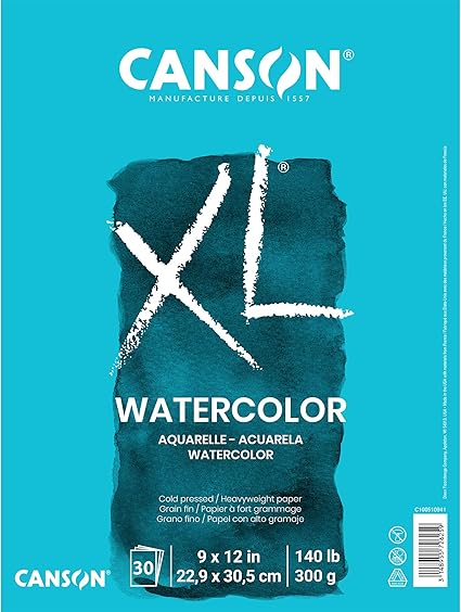 Canson XL Series Watercolor Pad, Heavyweight White Paper, Foldover Binding, 30 Sheets, 9x12 inch