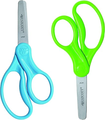 Westcott 13168 Right- and Left-Handed Scissors, Kids' Scissors, Ages 4-8, 5-Inch Blunt Tip, Assorted, 2 Count (Pack of 1)