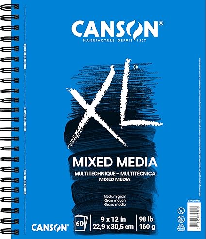 Canson XL Series Mixed Media Pad, Side Wire, 9x12 inches, 60 Sheets – Heavyweight Art Paper for Watercolor, Gouache, Marker, Painting, Drawing, Sketching