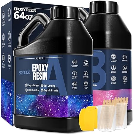 Epoxy Resin 64OZ - Crystal Clear Epoxy Resin Kit - No Yellowing No Bubble Art Resin Casting Resin for Art Crafts, Jewelry Making, Wood & Resin Molds(32OZ x 2)